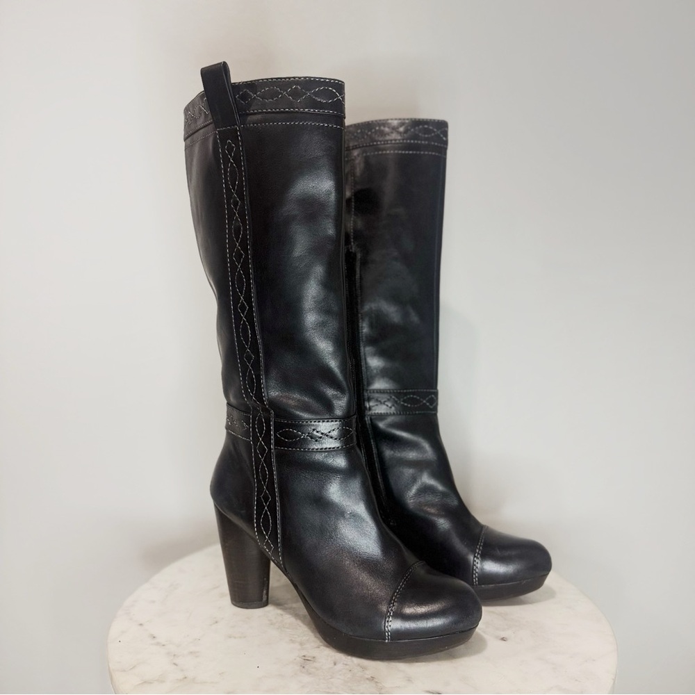 Biviel Tall Black Leather High Heeled Boots Size 10